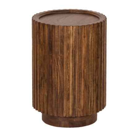 Ajman Acacia Wood Round Side Table in Walnut