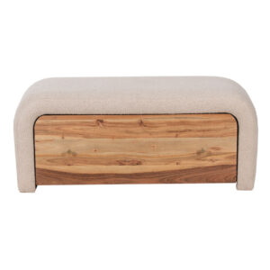 Amresh Acacia Wood Upholstered Bench with Drawer