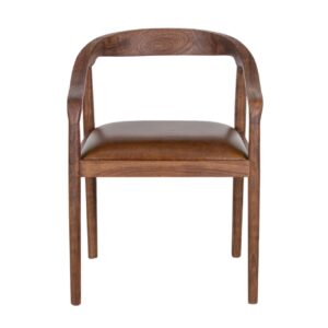 Anbu Acacia Leather Upholstered Seat Dining Chair