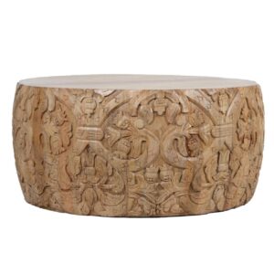 Carving Mango Wood Coffee Table – Natural