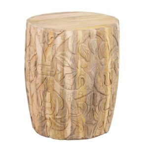 Carving Mango Wood Side Table – Natural