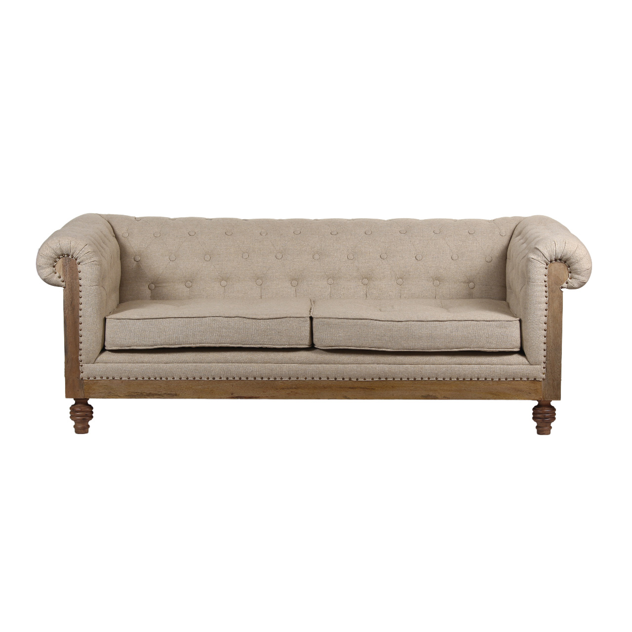 De Construction Mango Wood Paris Linen Fabric Sofa