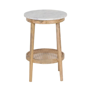 Dowalvn Mango Wood Round Top with Rattan Shelf Side Table