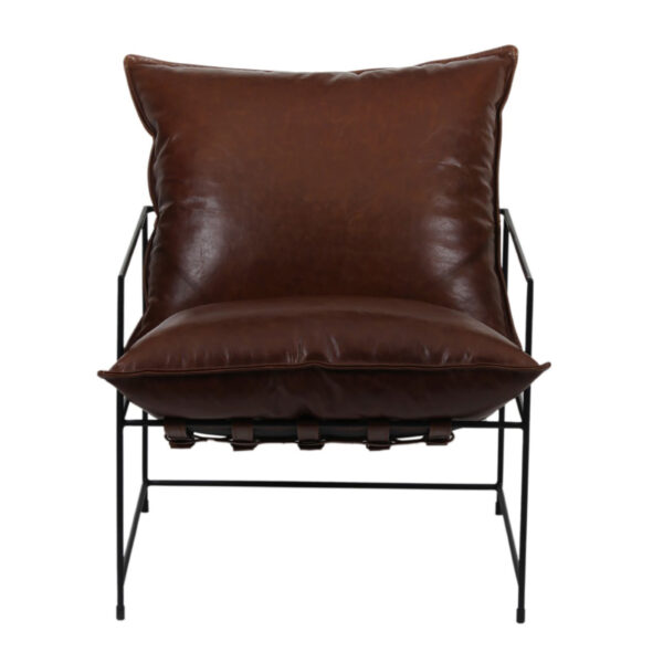 Ducal Black Metal Brown Leather Accent Chair 1