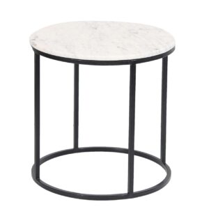 Keywest Round Marble Top Side Table – Black Iron