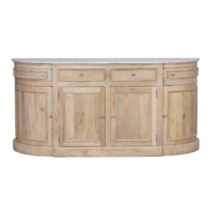 Kensington Mango Wood Marble Top Curved Buffet 4 Door 4 Drawer