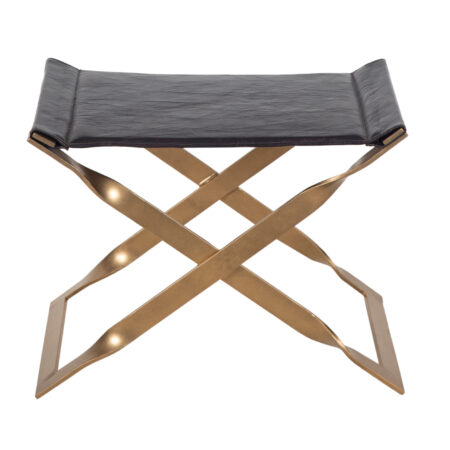 Kerrisdale Metal Cross Legs Leather Ottoman – Gold