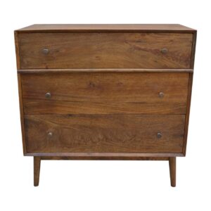 Mid Century Mango Wood 3 Drawer Chest Cognac