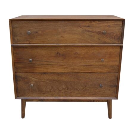 Mid Century Mango Wood 3 Drawer Chest Cognac