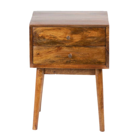 Mid Century Mango Wood 2 Drawer Nightstand – Cognac