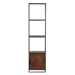 Megan Mango Wood Parquet Metal Frame With 1 Door Bookshelf