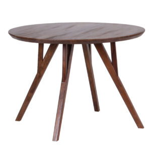 Mid Century Acacia Wood Round Dining Table