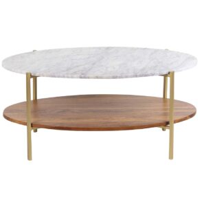 Olga Acacia Wood Marble Top Oval Coffee Table – Gold