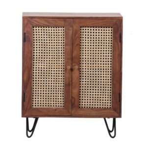 Palma Acacia Wood Weaved Cane Cabinet With Hair Pin Legs