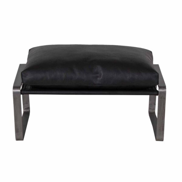 Porgabi Metal Black Buff Leather Ottoman