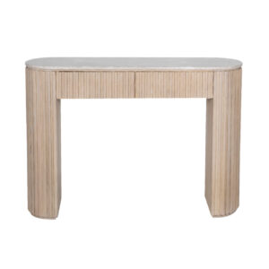 Reed Travertine Marble Top 2 Drawer Console Table