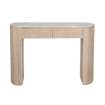 Reed Travertine Marble Top 2 Drawer Console Table