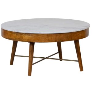 Sidney Mango Wood Marble Top Coffee Table Small Drawer